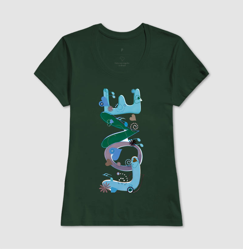 Camiseta FUN Abstrata em Tons de Azul e Verde  Arte Moderna Criativa em Estilo