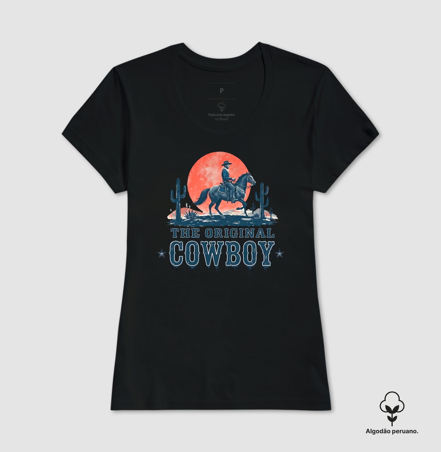 Camiseta Algodão Peruano The Original Cowboy Estampa Western Country Vintage Rodeio