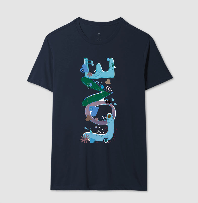 Camiseta FUN Abstrata em Tons de Azul e Verde  Arte Moderna Criativa em Estilo