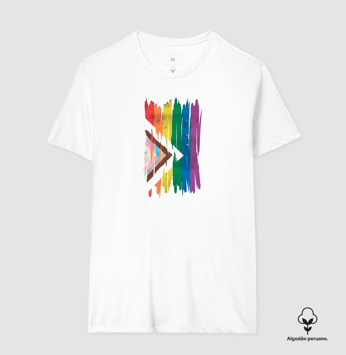 Camiseta Masculina Algodão Peruano Estampa Progress Pride Flag Artística – Estilo Pincelada