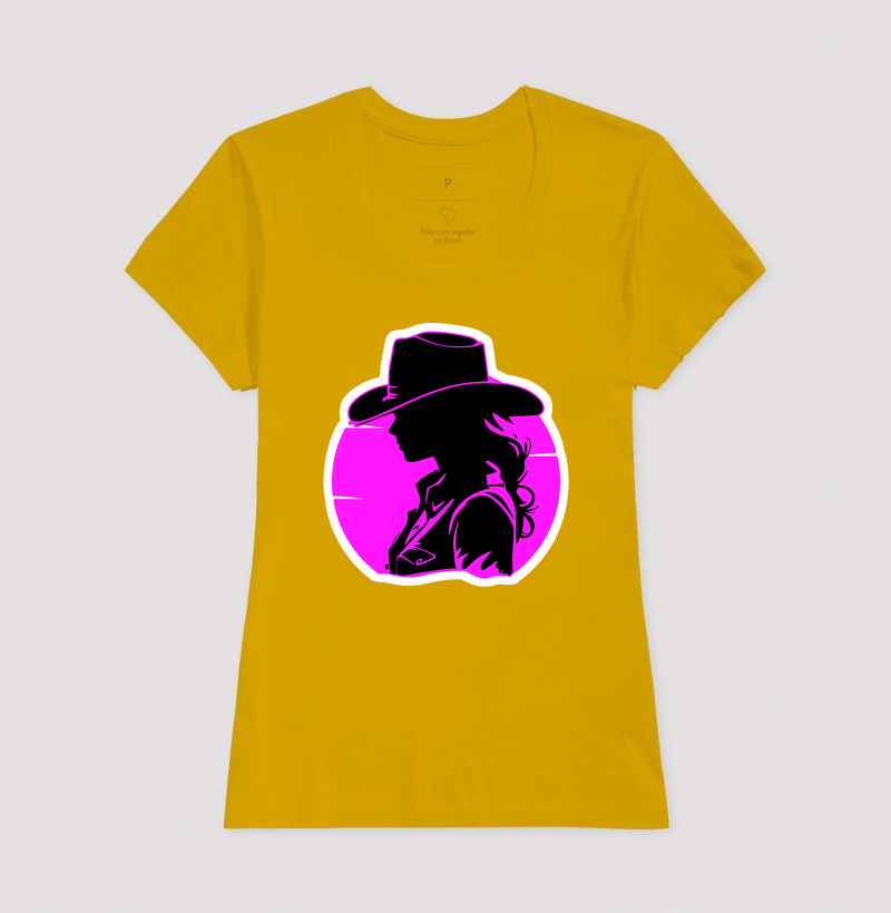 Camiseta Cowgirl Western – Estampa Silhouette Pink & Black