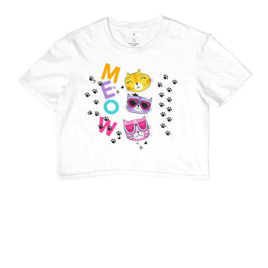 Cropped Feminino Meow Gatinhos Coloridos – Estampa Cute e Divertida